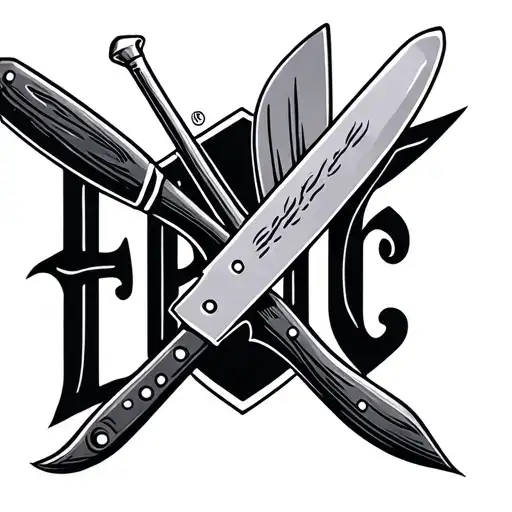 Minimalist Tattoo With The Word Epic And With Chef's Knives