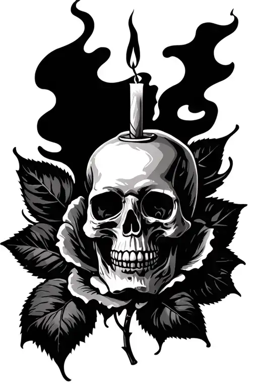 Skull Rose And Candle Burning