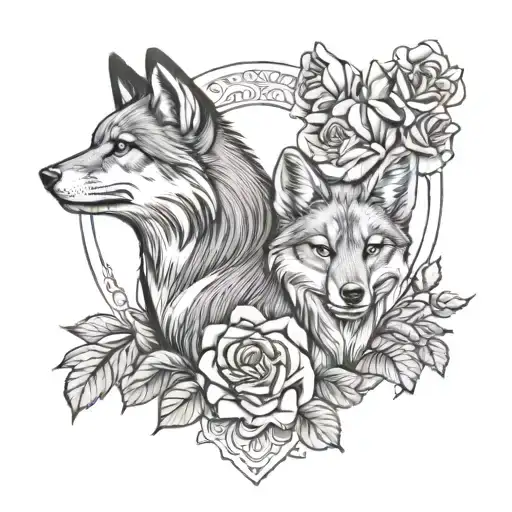 Fox And Wolf Blended By Roses