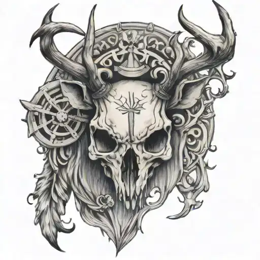 Deer Skull With Cross Between Horns Holding