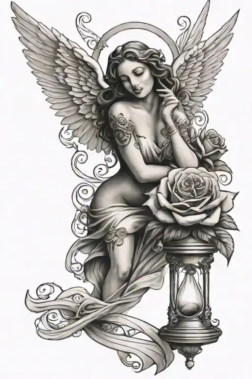 Angel With Hour Glass And Rose