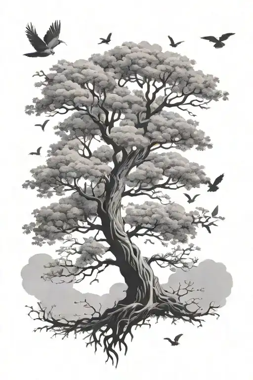 Posion Tree With Birds Flying