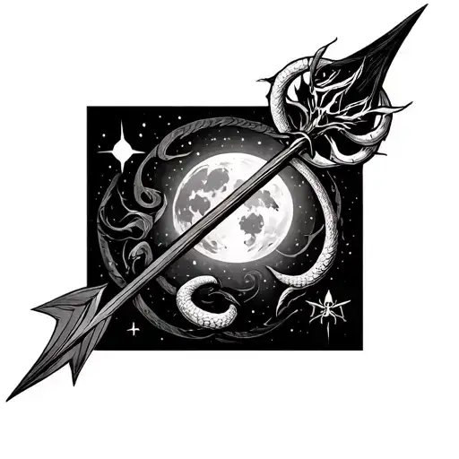 A Long Spear With Aspects Of A Moon And Star With A Spiraling Snake And A Spider Motif