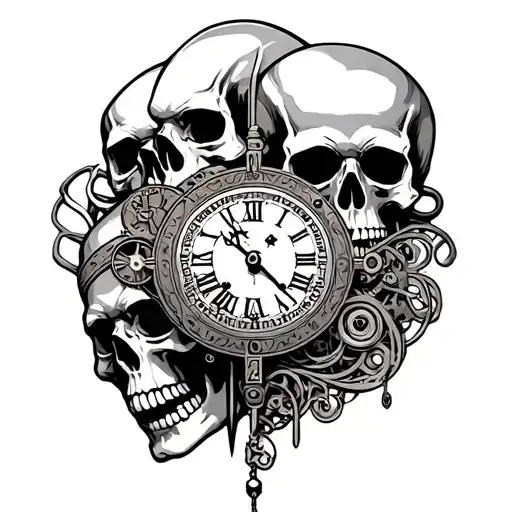 Skulls Clock Mechanism Intertwined