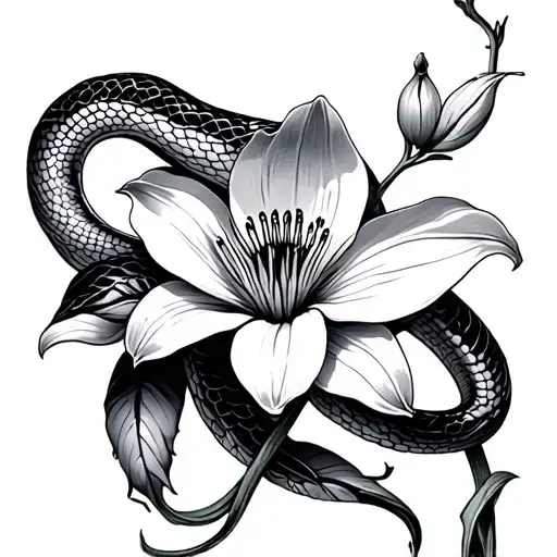 Snake Wrapped Around Orcid Flower