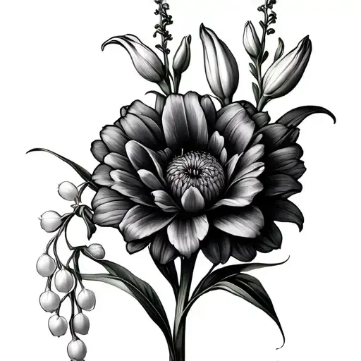 Gladiolus Flower With Chrysanthemum Flower With Lily Of The Valley Flower