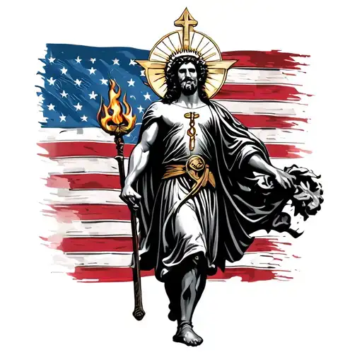 Saint Florian With Medical And Fire And American Flag Background