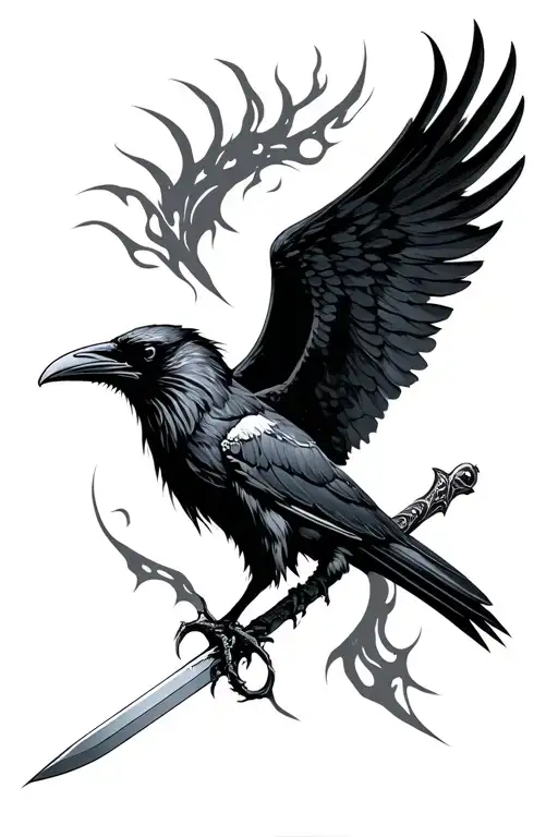 Raven Pierced By Sword Surrounded