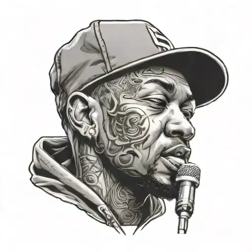 A Detailed Portrait Of A Famous Rapper With A Microphone In Hand