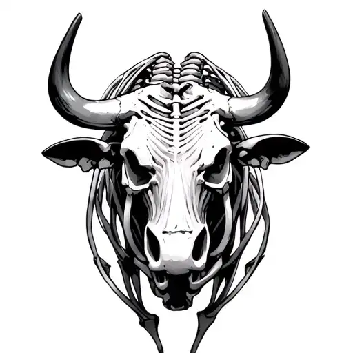 Bull Body Skeleton Line Work Laying