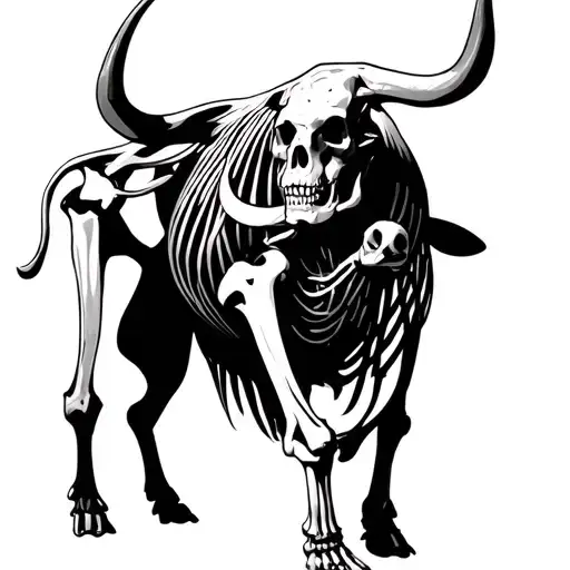 Bull Full Body Skeleton Line Work Laying