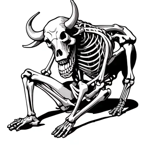 Bull Full Body Skeleton Sitting Line Work L