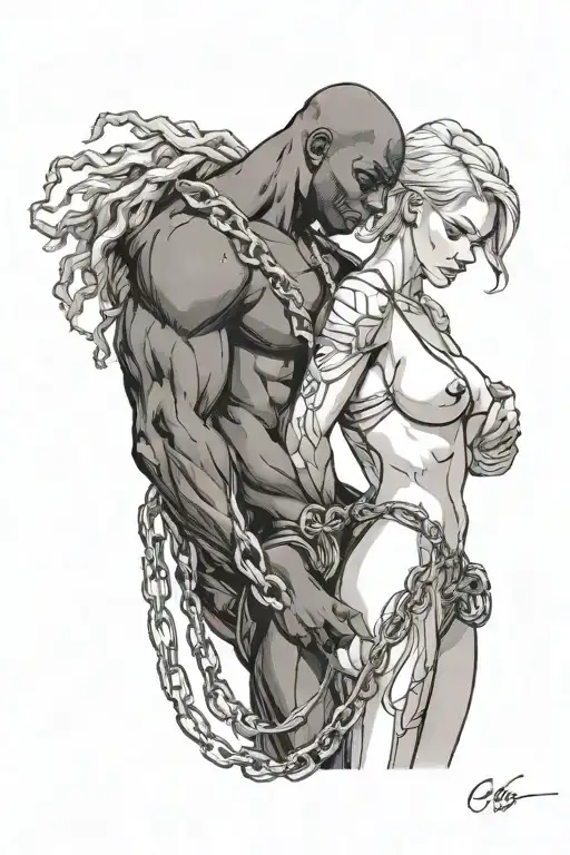 Nude Slim Young Blonde European Girl Wearing Chains Leashed By Muscular African Man