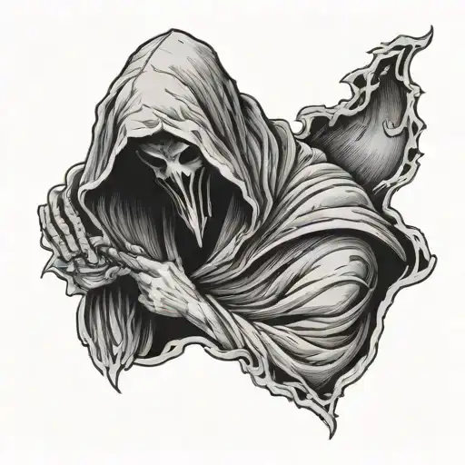 Dark Ghost Figure Hidden Behind A Dark Hood And Robe