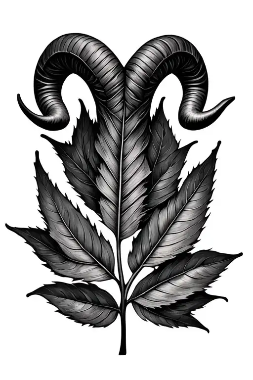 Leaf With Aries Zodiac Sign
