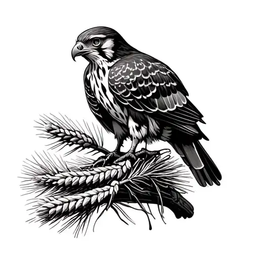 Falcon With Wheat On A Pine Tree