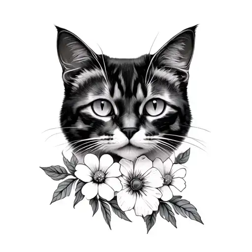 Flowers And Minimalist Cat