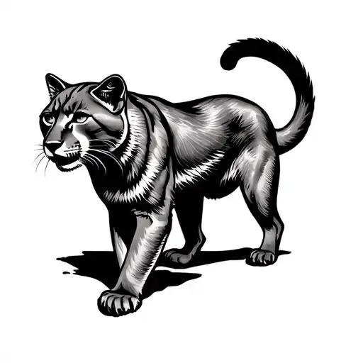 Tattoo Full Body View Of Mountain Lion Walking Towards