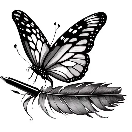 A Butterfly Above A Feather Pen Writing Yet Still I Rise