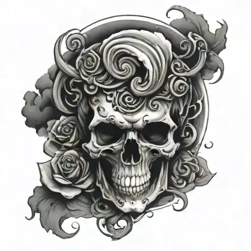 Front Facing Skull In Spiraling Dark Clouds Surrounding