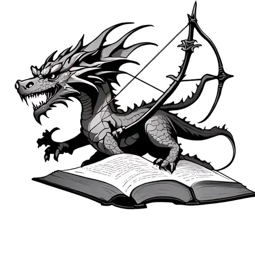 Dragon Flying From Book With Bow And Arrow