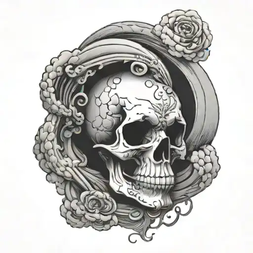 Front Facing Skull Inside Dark Spiraling Clouds