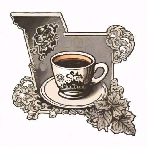 A Vintage Indiana Postcard With A Coffee Cup And Dog Silhouette Overlay