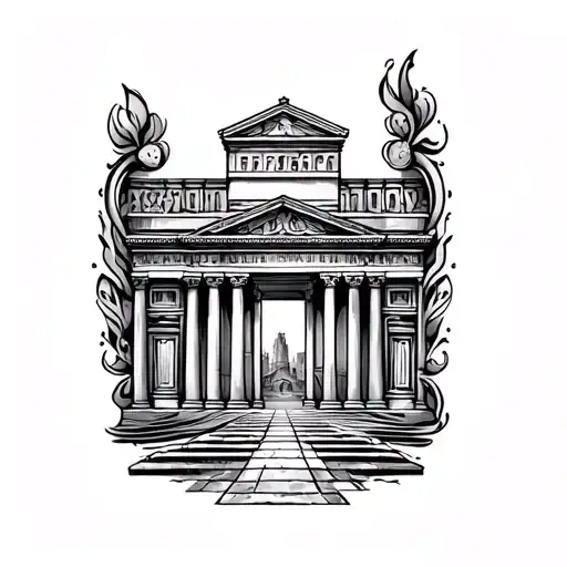 Half Sleeve Tattoo Featuring Roman Architecture Patterns