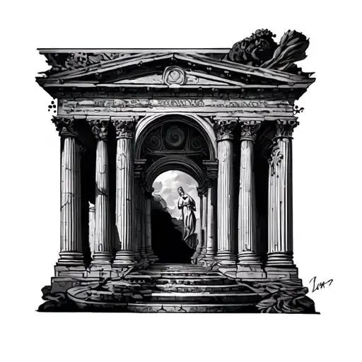 Half Sleeve Tattoo Featuring Roman Architecture