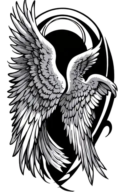 Two Angel Wings With Halo Up Center Surrounded