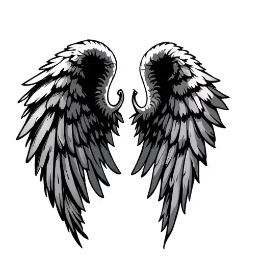 Separate Right And Left Angel Wings With Tips Curved Pointing Up