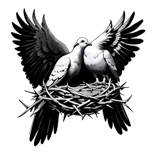 2 Doves Carrying Crown Of Thorns With Shading