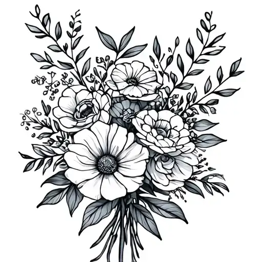 Fine Line Bouquet With Lettering Complemented