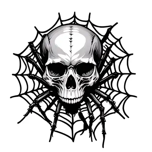 Skull And Spider Weaving A Web