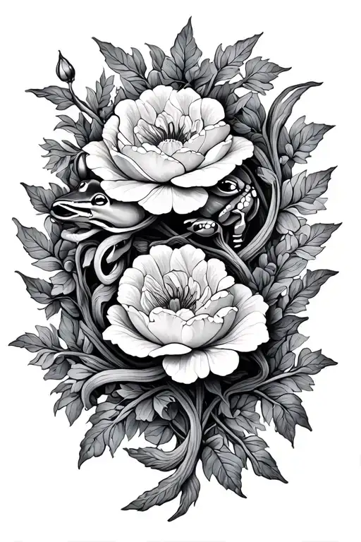 Julys Birth Flowers Intertwined Vines And Frogs