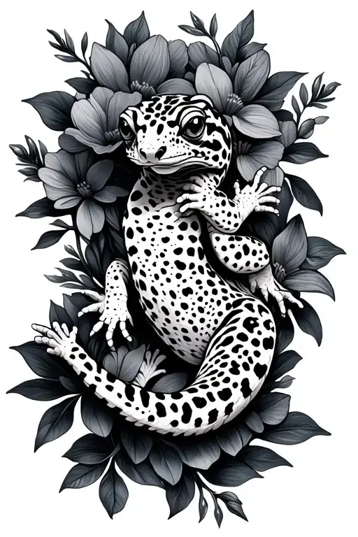 Leopard Gecko Climbing In Flowers Intertwined