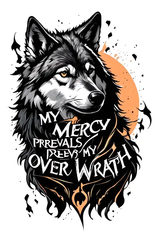 Lone Wolf With The Words My Mercy Prevails Over My Wrath