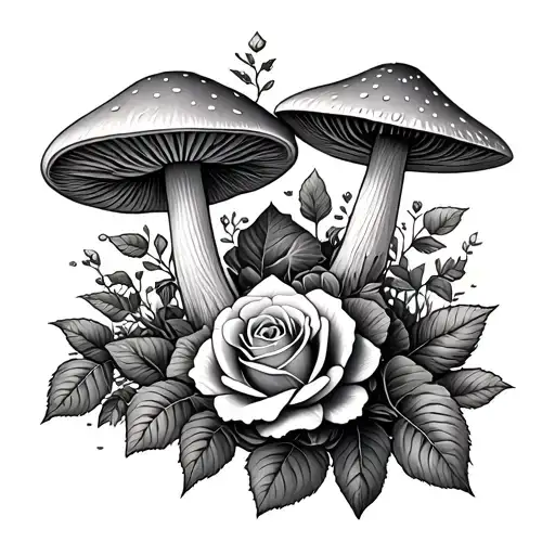 Roses And Mushrooms Forest Landscape