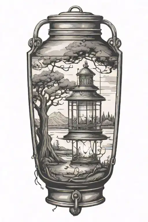 Oil Lantern With Landscape Inside