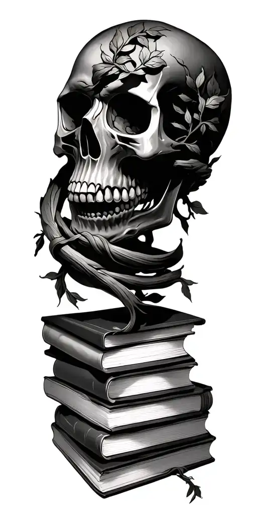 Skull W Vines Wrapped On A Stack Of Books