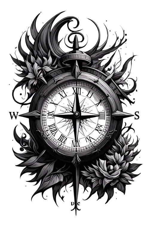 Clock And Compass Rose