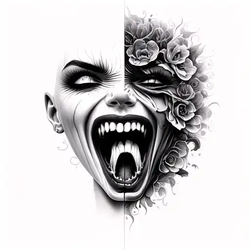 Realism Split Face Emotions Scream And Cry