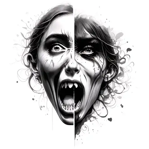Realism Split Face Emotions One Scream And Cry
