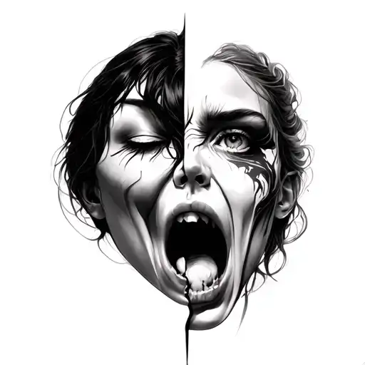 Realism Split Face Emotions One Scream And Cry