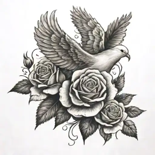 A Dove Emerging From A Bunch Of Roses And Carnation Flowers With A Karen And Gary Incorporated