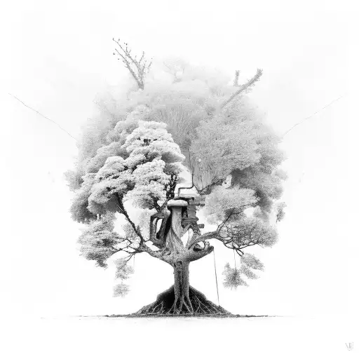 Tree Growing From Destroyed City