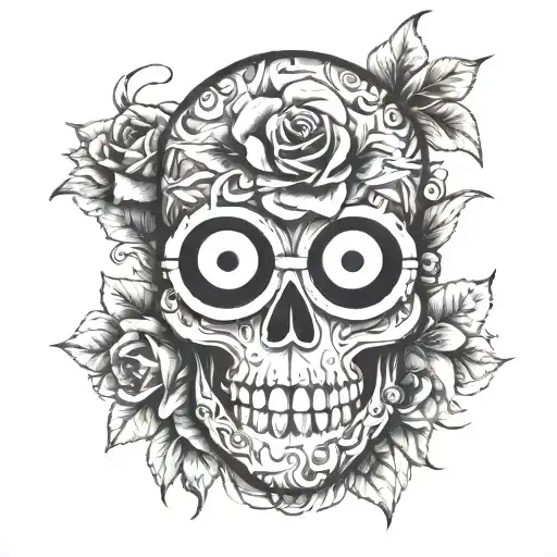 Minion Skull And Flowers