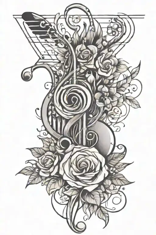 Music Notes And Line Flower Bouquet Wrapped Evenly