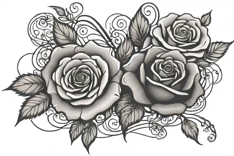 Music Line And Notes With Roses Intertwined Symbolizing