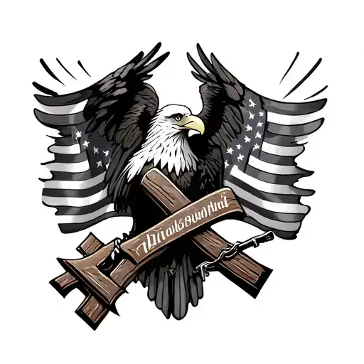 Eagle And War And Soldiers Cross And American Flag